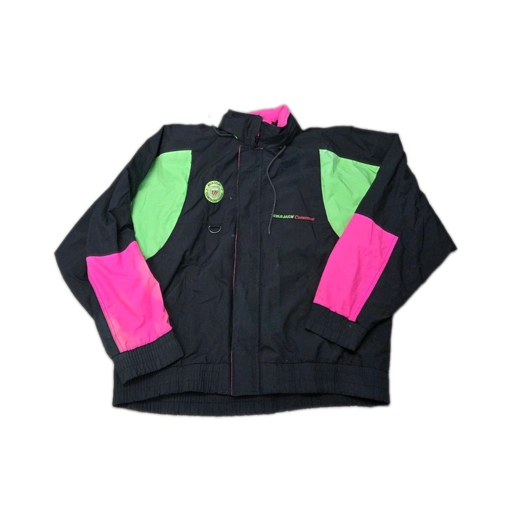 Vintage Black Neon NHRA Drag Racing Windbreaker Pink Green Jacket Size XL READ
